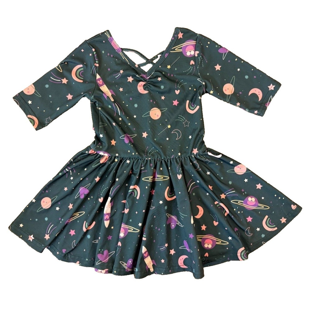 Dot‎ Dot Smile Dress 2T Girl Clothes Ballerina Twirl Multicolor Planets Rocket